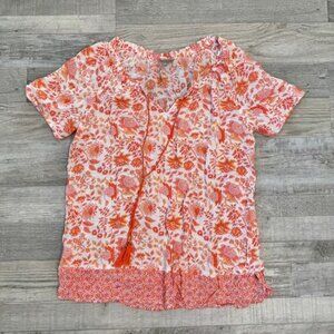 J. Jill pink orange floral lightweight short sleeve blouse size small P26